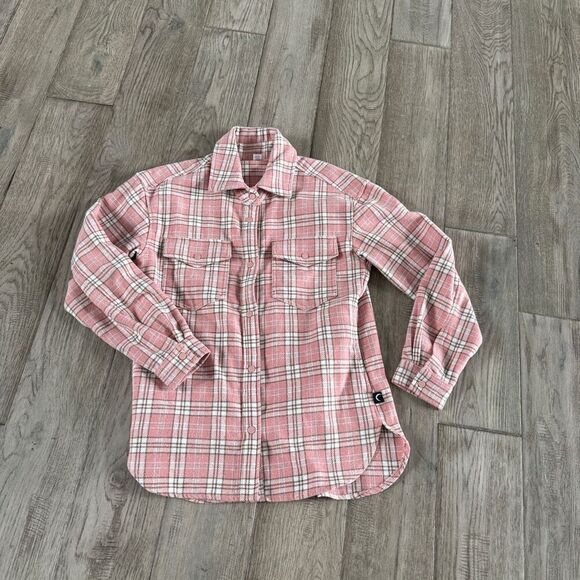 ZYIA Jackets & Blazers - Zyia Peach Plaid Flannel Shacket X Small